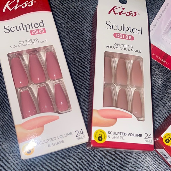 Bundle of 3 Glue On Artificial Coffin Shaped Nails and Nail Glue Pink and Mauve - Picture 5 of 10